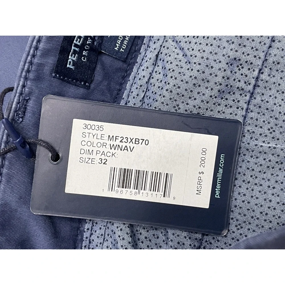 Peter Millar Concorde Trousers Men Size 32 Blue‎ Flat Front Cotton Stretch New